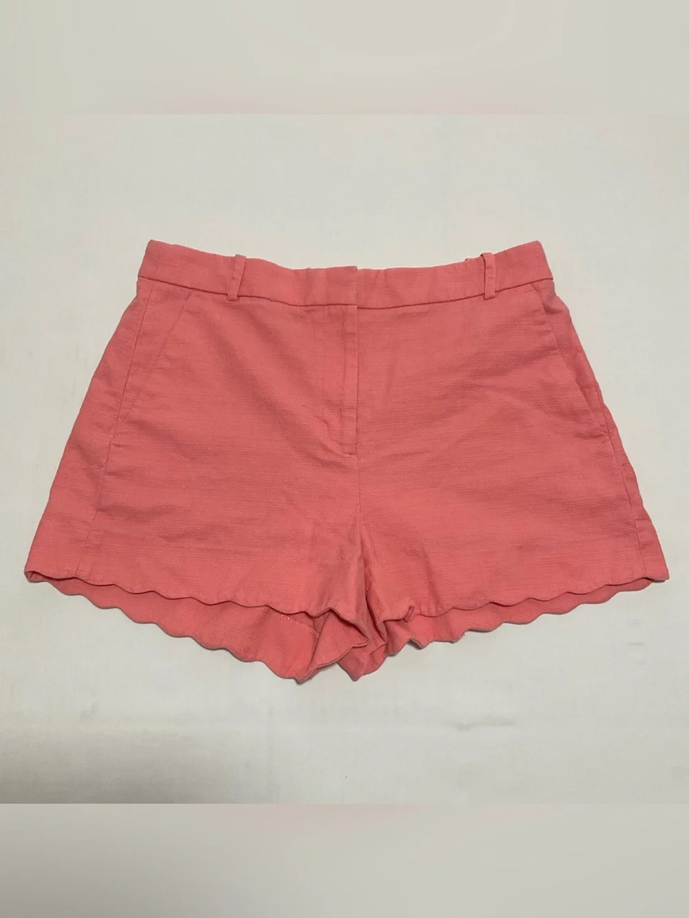 J Crew 4 Shorts Scalloped Hem Chino Linen Cotton Blend Pockets